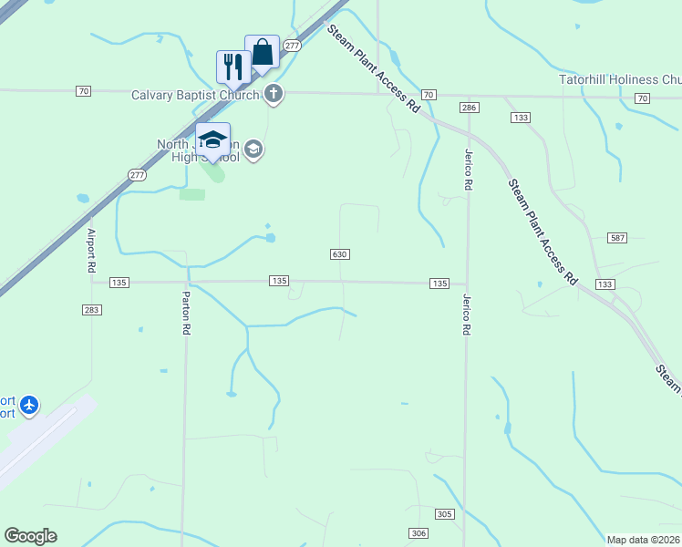 map of restaurants, bars, coffee shops, grocery stores, and more near 22 County Road 630 in Stevenson