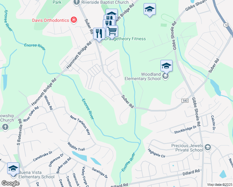 map of restaurants, bars, coffee shops, grocery stores, and more near 216 Sunnybrook Lane in Greer