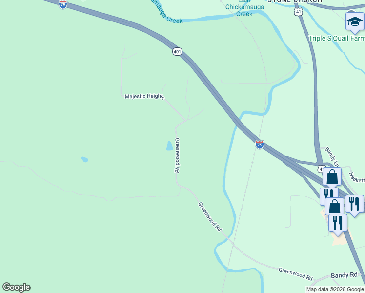 map of restaurants, bars, coffee shops, grocery stores, and more near 1028 Greenwood Road in Ringgold
