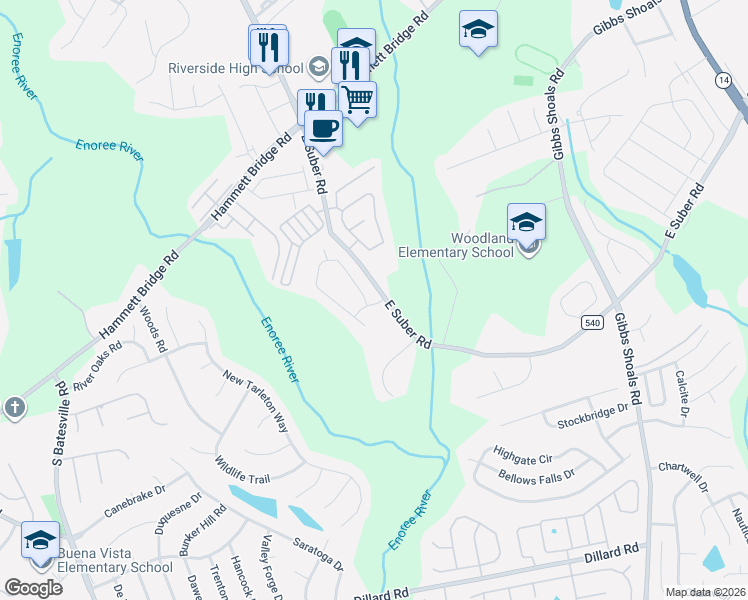 map of restaurants, bars, coffee shops, grocery stores, and more near 216 Sunnybrook Lane in Greer