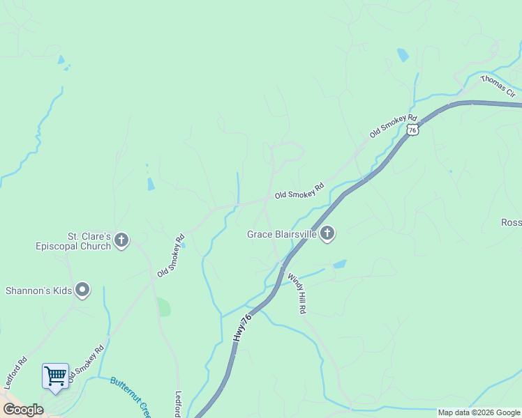 map of restaurants, bars, coffee shops, grocery stores, and more near 1257 Old Smokey Road in Blairsville