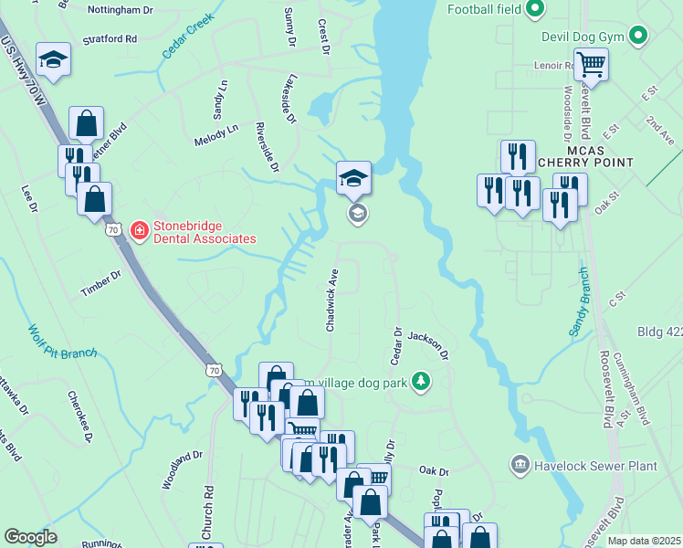 map of restaurants, bars, coffee shops, grocery stores, and more near 420 Chadwick Avenue in Havelock