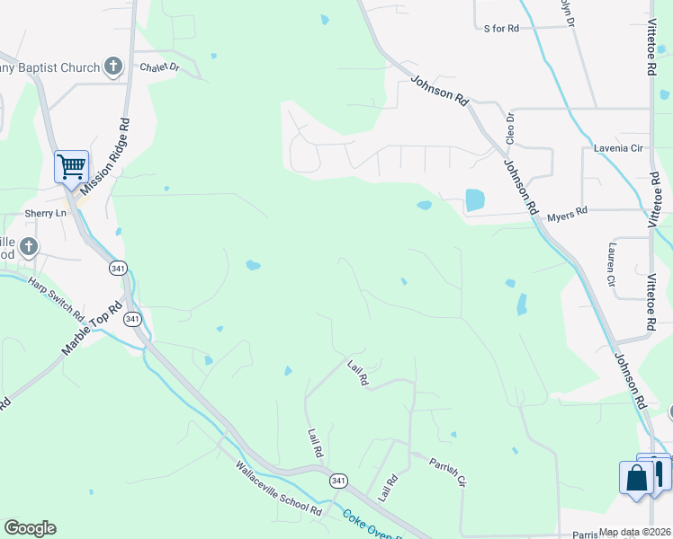 map of restaurants, bars, coffee shops, grocery stores, and more near 1068 Rogers Road in Chickamauga