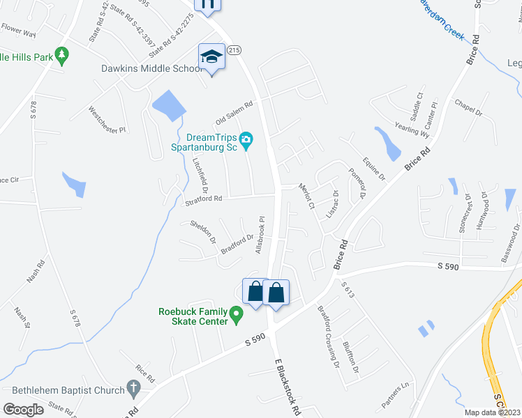 map of restaurants, bars, coffee shops, grocery stores, and more near 117 Allsbrook Place in Moore