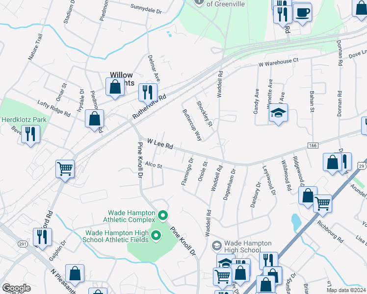 map of restaurants, bars, coffee shops, grocery stores, and more near 904 West Lee Road in Taylors