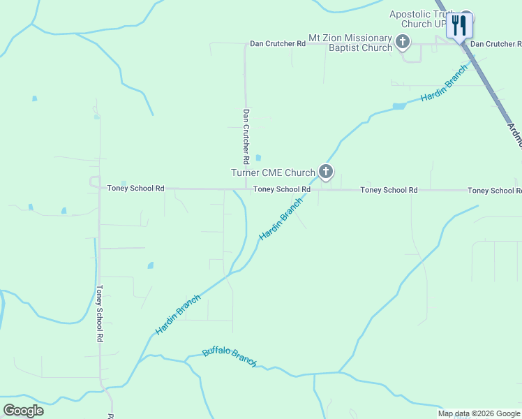 map of restaurants, bars, coffee shops, grocery stores, and more near 500 Toney School Road in Toney