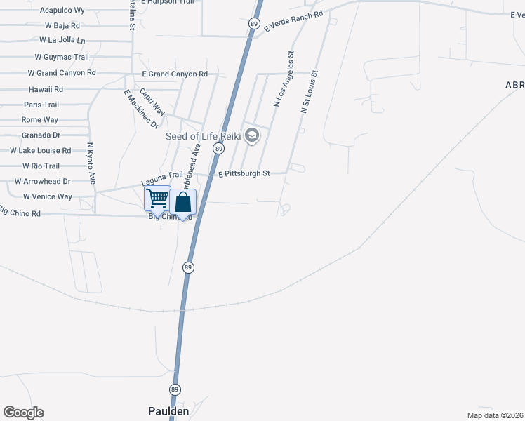 map of restaurants, bars, coffee shops, grocery stores, and more near 325 East Houston Road in Paulden