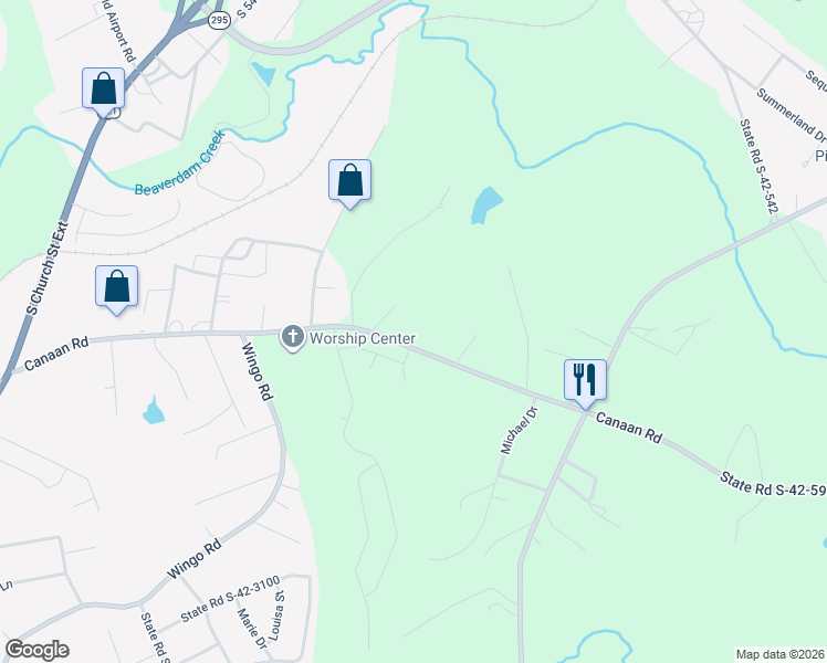 map of restaurants, bars, coffee shops, grocery stores, and more near 872 Canaan Road in Roebuck
