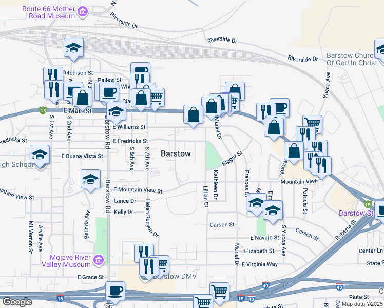 map of restaurants, bars, coffee shops, grocery stores, and more near 316 Maxine Avenue in Barstow