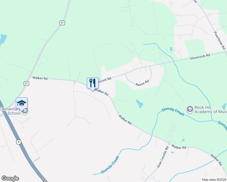 map of restaurants, bars, coffee shops, grocery stores, and more near 3751 Walker Road in Rock Hill