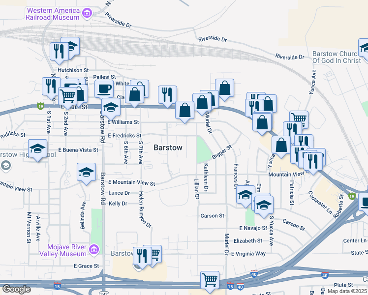 map of restaurants, bars, coffee shops, grocery stores, and more near 316 Maxine Avenue in Barstow