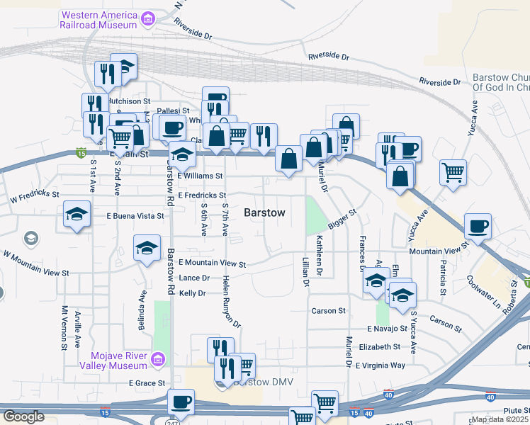 map of restaurants, bars, coffee shops, grocery stores, and more near in Barstow