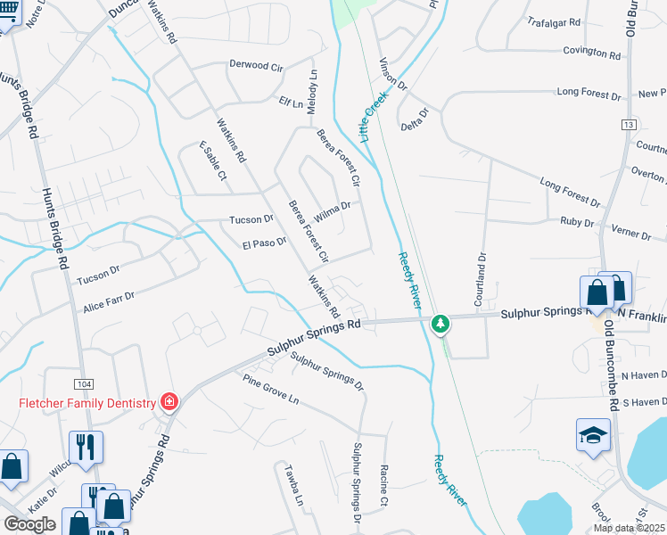 map of restaurants, bars, coffee shops, grocery stores, and more near 510 Berea Forest Circle in Greenville