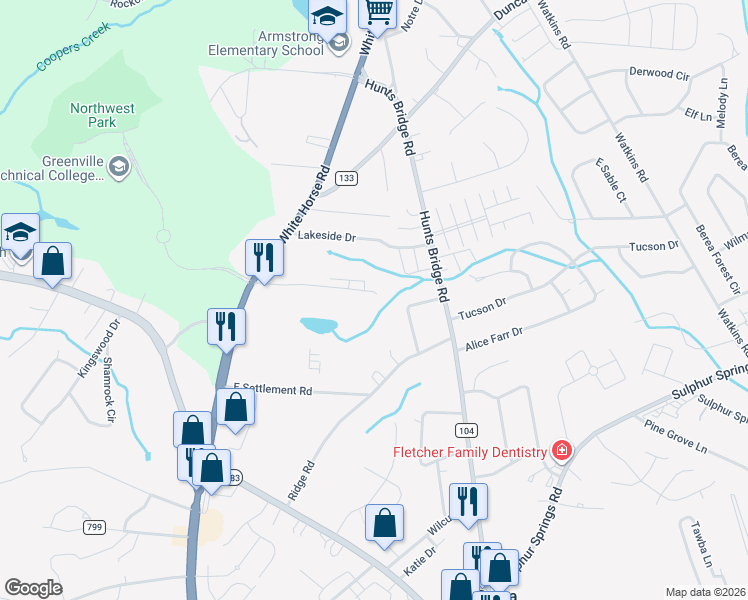 map of restaurants, bars, coffee shops, grocery stores, and more near 33 Eldorado Drive in Greenville