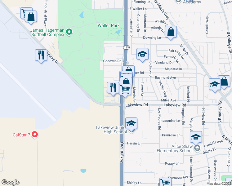 map of restaurants, bars, coffee shops, grocery stores, and more near 3366 Orcutt Expressway in Santa Maria