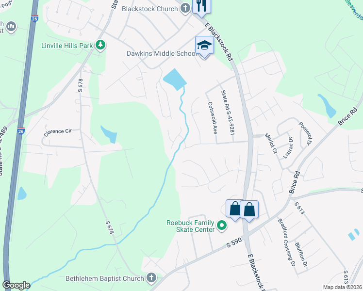 map of restaurants, bars, coffee shops, grocery stores, and more near 346 Stratford Road in Moore