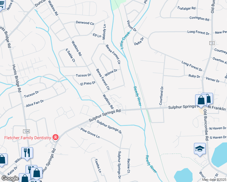 map of restaurants, bars, coffee shops, grocery stores, and more near 16 Berea Forest Circle in Greenville