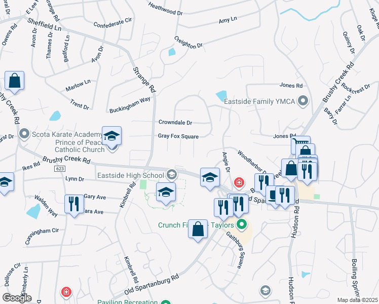 map of restaurants, bars, coffee shops, grocery stores, and more near 8 Stonecutter Ln in Taylors