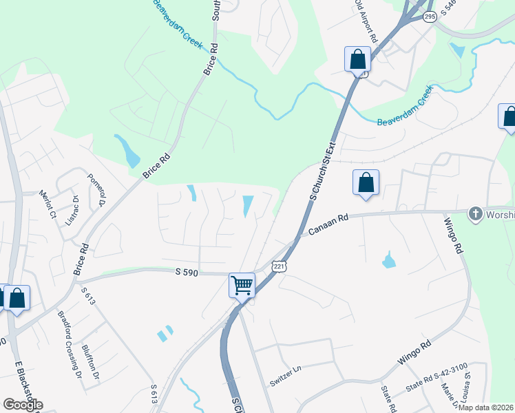 map of restaurants, bars, coffee shops, grocery stores, and more near 270 Basswood Drive in Roebuck