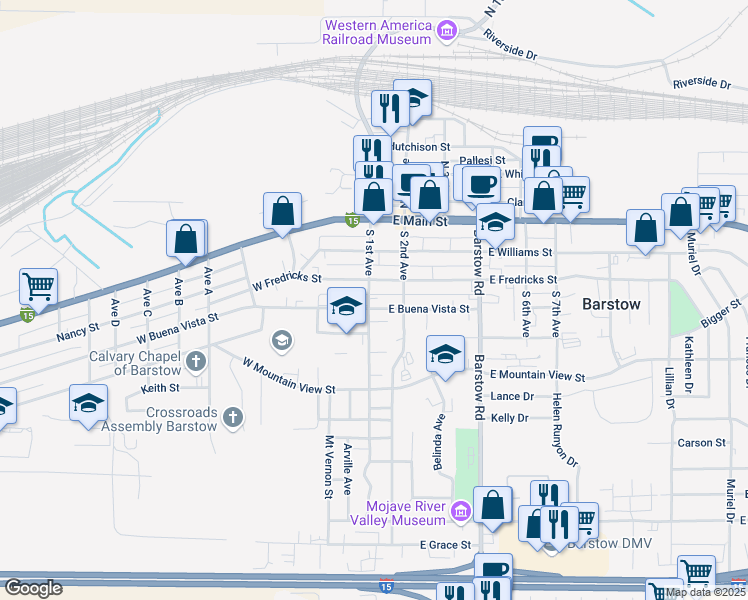 map of restaurants, bars, coffee shops, grocery stores, and more near 325 South 1st Avenue in Barstow