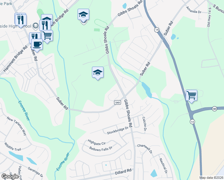 map of restaurants, bars, coffee shops, grocery stores, and more near 47 Wood Hollow Circle in Greer