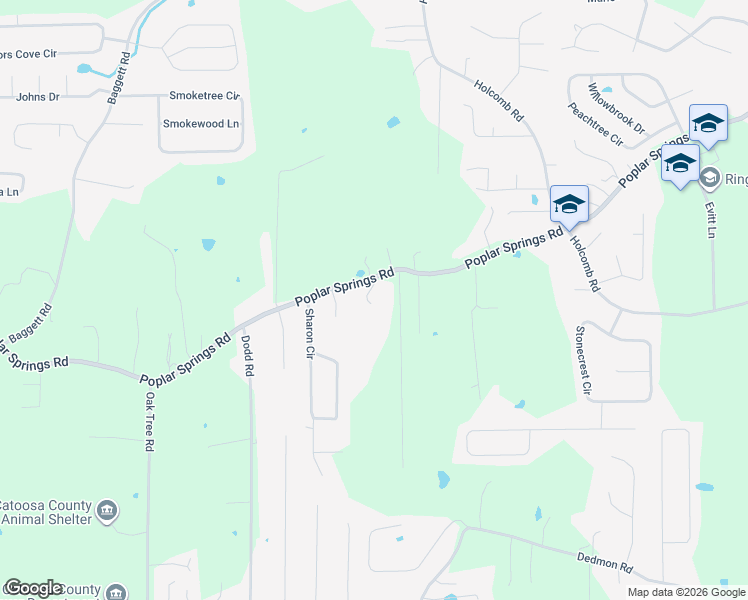 map of restaurants, bars, coffee shops, grocery stores, and more near 59 Shrader Lane in Ringgold