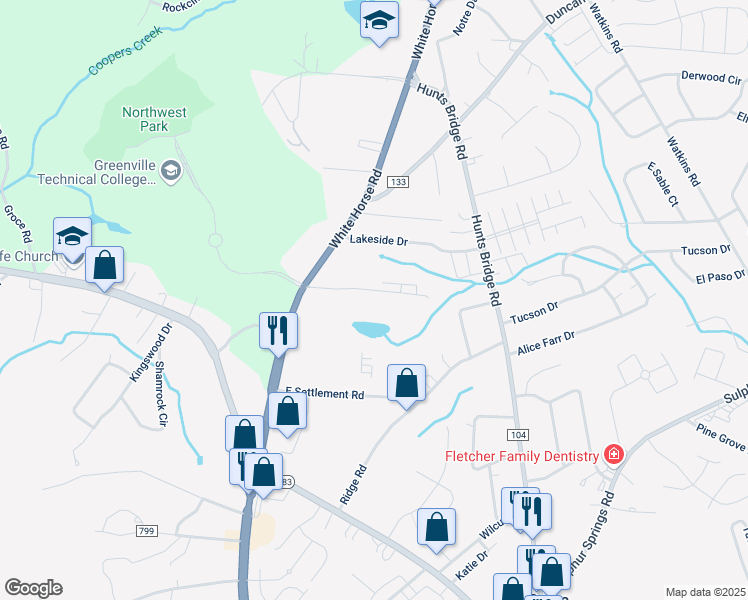 map of restaurants, bars, coffee shops, grocery stores, and more near 1 Eldorado Drive in Greenville