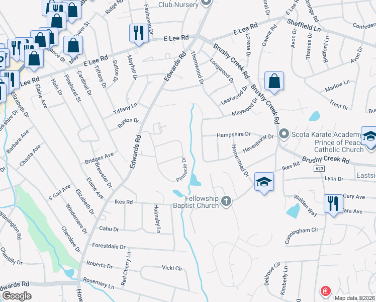map of restaurants, bars, coffee shops, grocery stores, and more near 400 Pinnacle Dr in Taylors