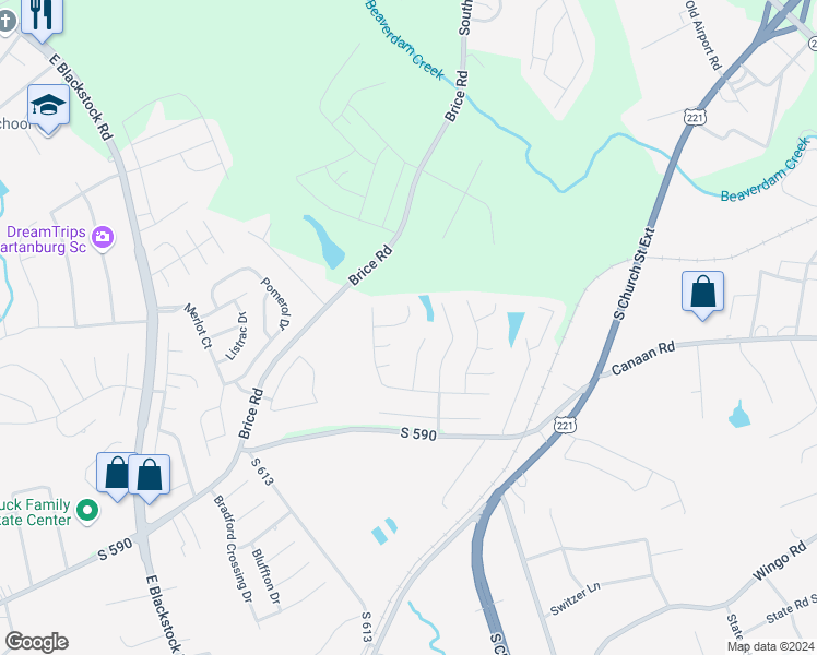 map of restaurants, bars, coffee shops, grocery stores, and more near 218 Golden Pond Court in Roebuck