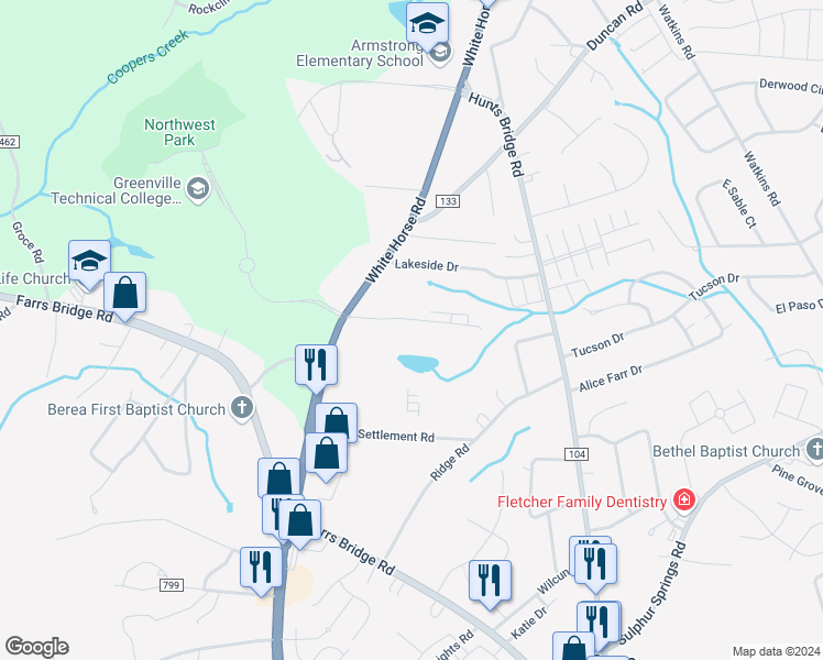 map of restaurants, bars, coffee shops, grocery stores, and more near 1 Eldorado Drive in Greenville