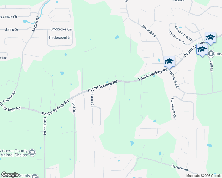 map of restaurants, bars, coffee shops, grocery stores, and more near 59 Shrader Lane in Ringgold