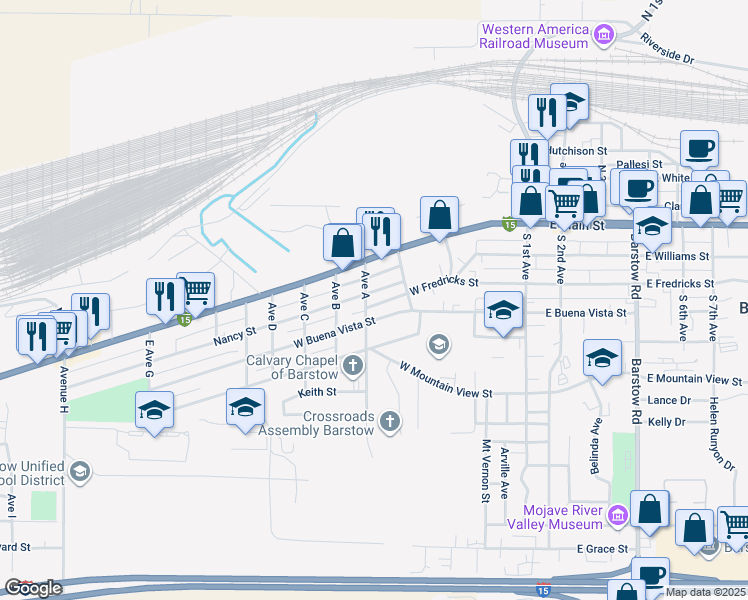 map of restaurants, bars, coffee shops, grocery stores, and more near 690 Nancy Street in Barstow