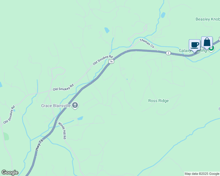 map of restaurants, bars, coffee shops, grocery stores, and more near April Lane in Blairsville
