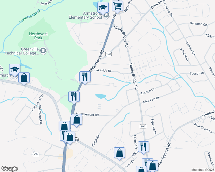 map of restaurants, bars, coffee shops, grocery stores, and more near 12 Eldorado Drive in Greenville