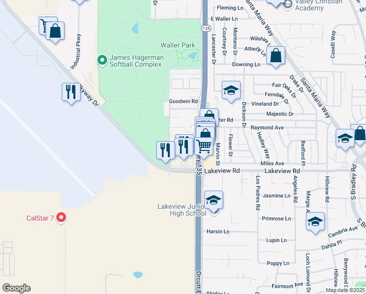 map of restaurants, bars, coffee shops, grocery stores, and more near 3300-3366 Orcutt Expressway in Santa Maria