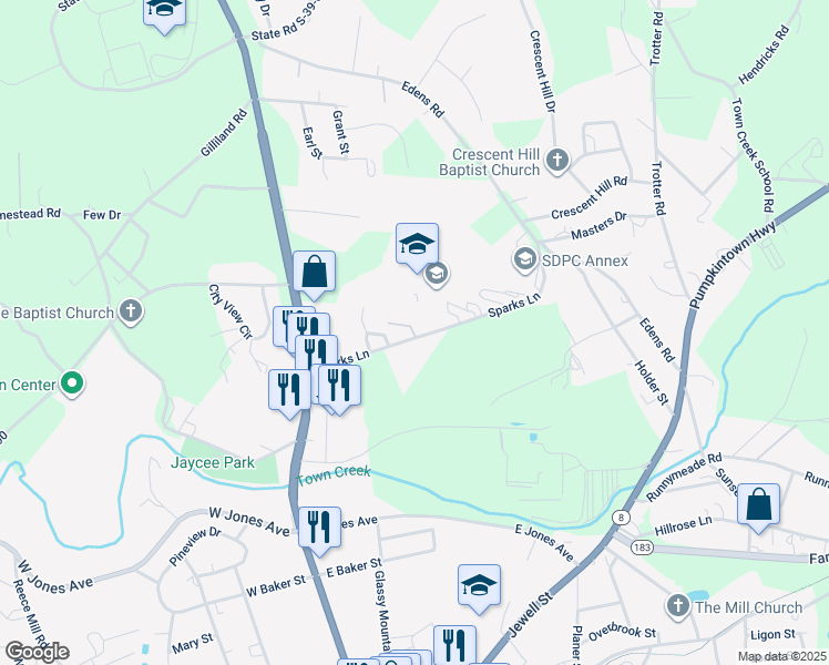 map of restaurants, bars, coffee shops, grocery stores, and more near 117 Ridgeview Drive in Pickens