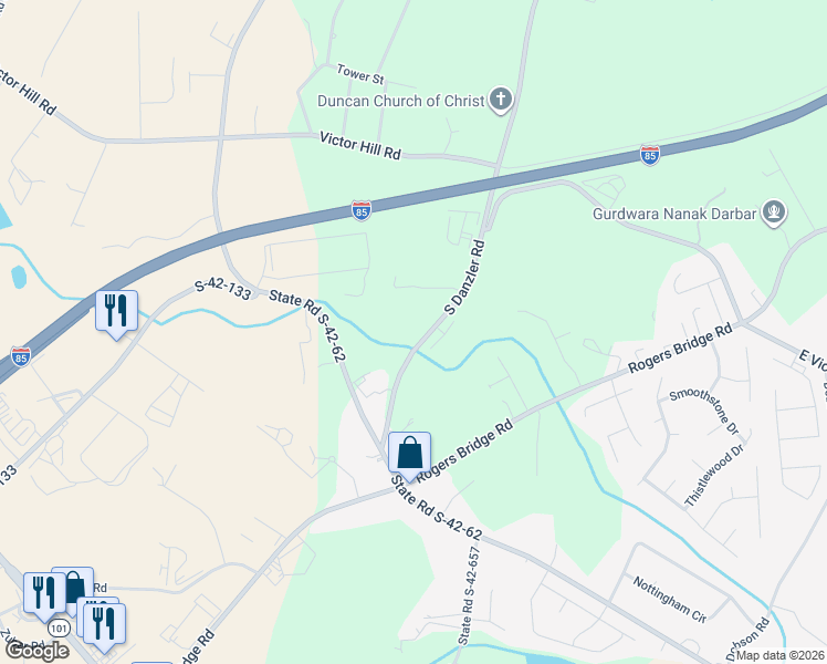 map of restaurants, bars, coffee shops, grocery stores, and more near 1400 South Danzler Road in Duncan