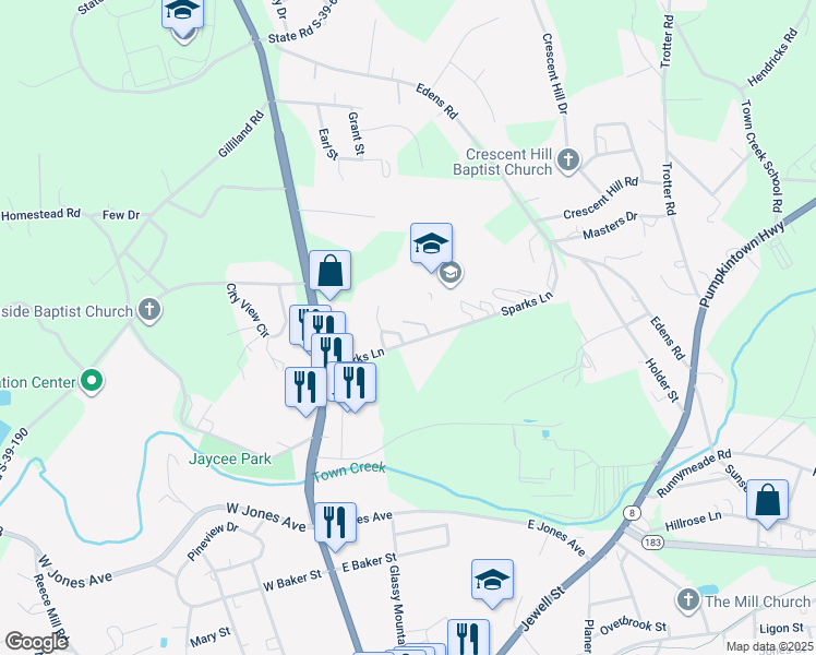 map of restaurants, bars, coffee shops, grocery stores, and more near 2 India Drive in Pickens