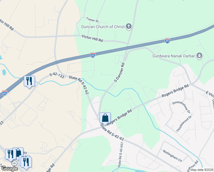map of restaurants, bars, coffee shops, grocery stores, and more near 1400 South Danzler Road in Duncan