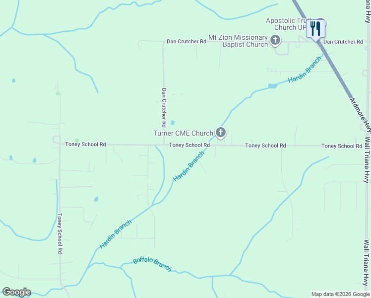 map of restaurants, bars, coffee shops, grocery stores, and more near 500 Toney School Road in Toney