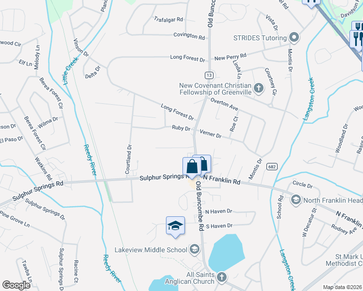 map of restaurants, bars, coffee shops, grocery stores, and more near 25 Greensboro Court in Greenville