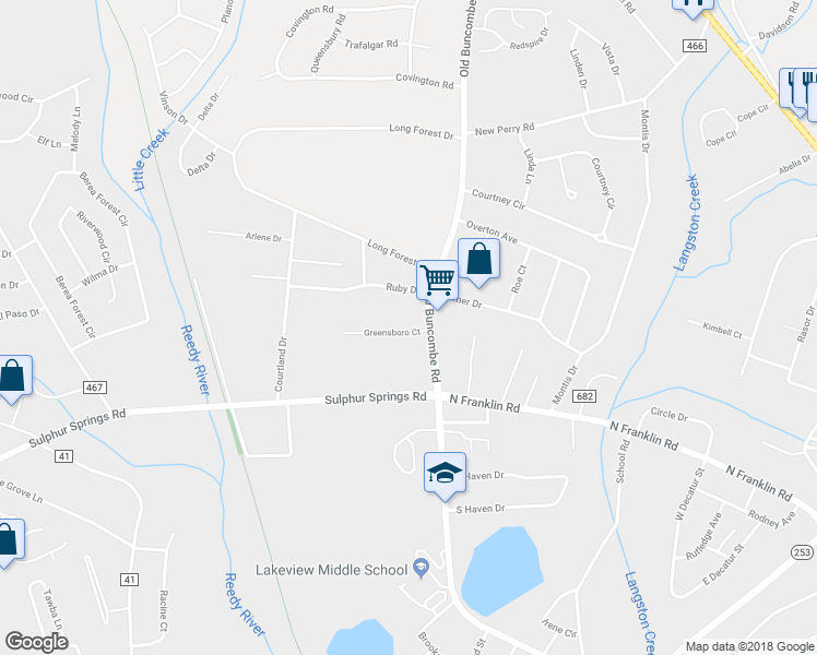 map of restaurants, bars, coffee shops, grocery stores, and more near 12 Greensboro Court in Greenville