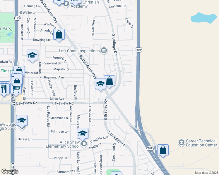 map of restaurants, bars, coffee shops, grocery stores, and more near in Orcutt