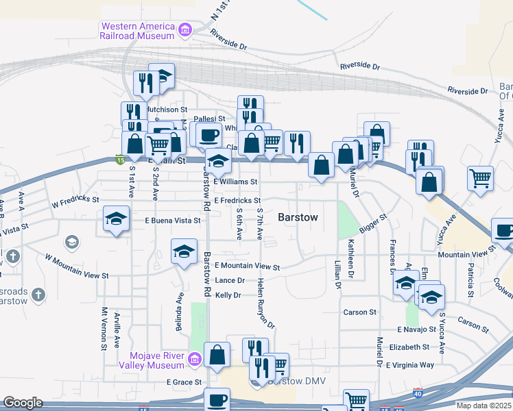 map of restaurants, bars, coffee shops, grocery stores, and more near 752 Dolph Court in Barstow