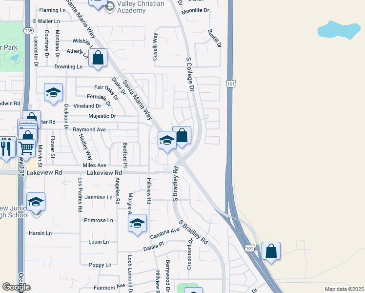 map of restaurants, bars, coffee shops, grocery stores, and more near in Orcutt