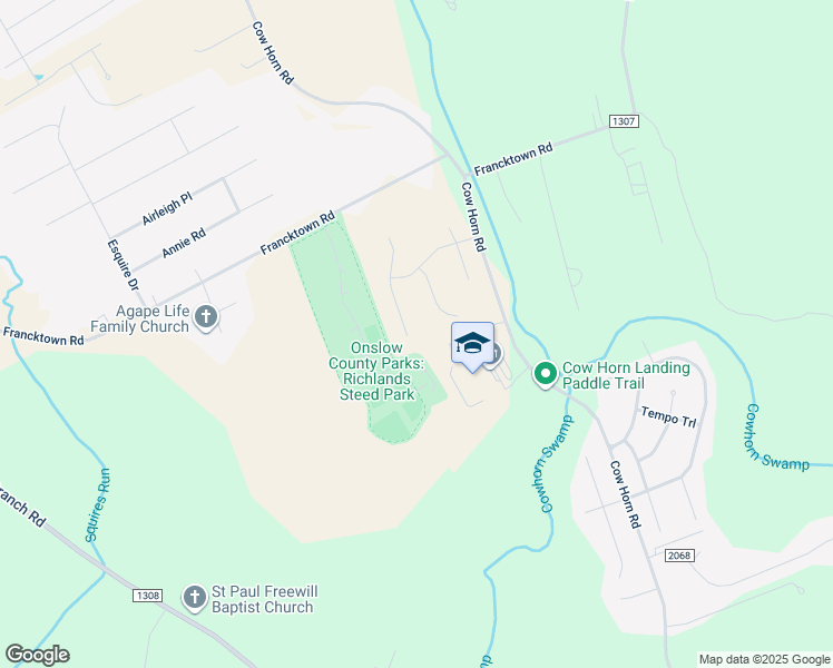map of restaurants, bars, coffee shops, grocery stores, and more near 102 Silver Queen Lane in Richlands