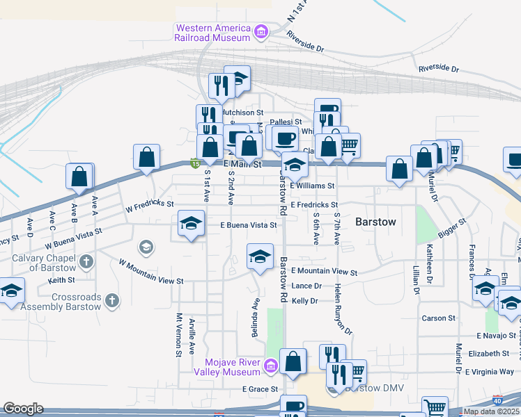 map of restaurants, bars, coffee shops, grocery stores, and more near 300 East Fredricks Street in Barstow