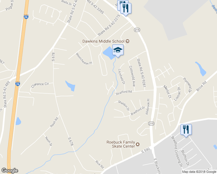 map of restaurants, bars, coffee shops, grocery stores, and more near 104 Charlestown Court in Moore