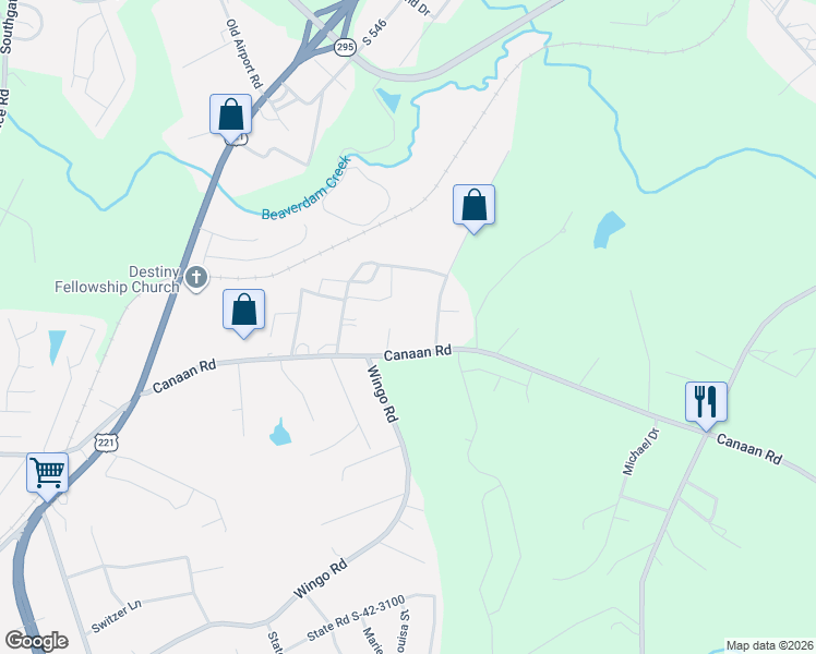 map of restaurants, bars, coffee shops, grocery stores, and more near 940 Canaan Road in Roebuck