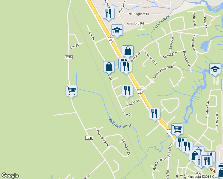 map of restaurants, bars, coffee shops, grocery stores, and more near 320 Lee Drive in Havelock